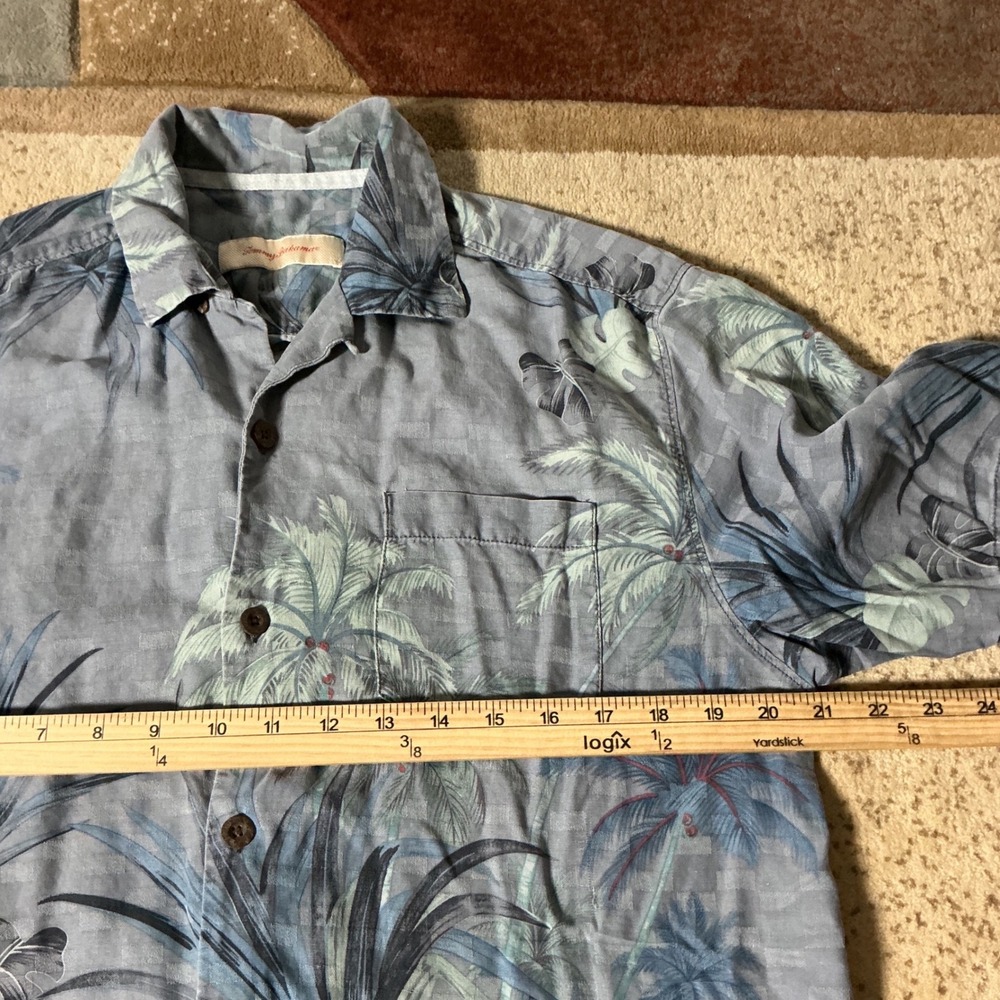 Tommy Bahama Preppy Mens S Blue Silk Palm Print Jacquard Camp Shirt 141-T37135 - Picture 3 of 6